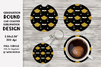 Graduation car coaster sublimation. Round coaster PNG Sublimation LaBelezoka 
