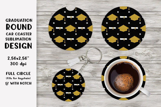 Graduation car coaster sublimation. Round coaster PNG Sublimation LaBelezoka 