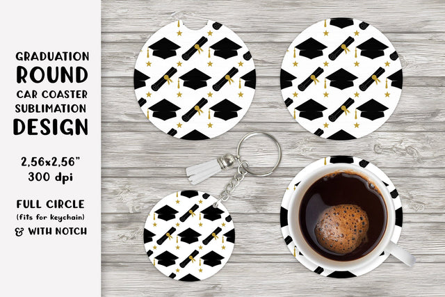 Graduation car coaster sublimation. Round coaster PNG Sublimation LaBelezoka 