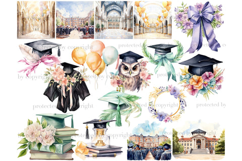 Graduation Clipart Bundle | High School Clipart Set SVG GlamArtZhanna 