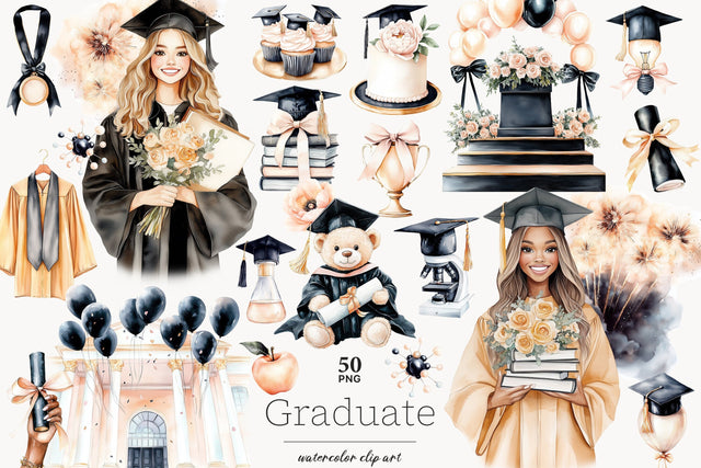 Graduation Clipart PNG | Graduate Scene and Diploma SVG GlamArtZhanna 
