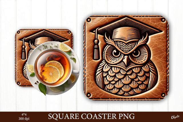 Graduation Coaster PNG. Leather Owl Sublimation PNG Sublimation Olga Terlyanskaya 