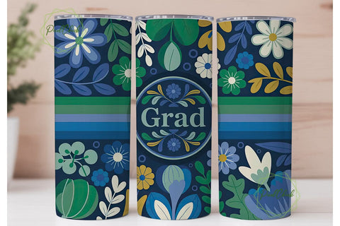 Graduation Floral Tumbler Wrap Sublimation PixelChick 