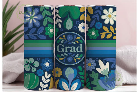 Graduation Floral Tumbler Wrap Sublimation PixelChick 
