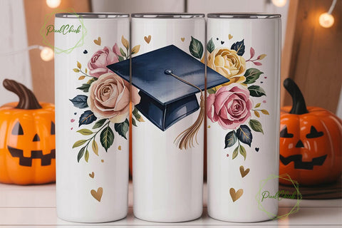 Graduation Floral Tumbler Wrap Sublimation PixelChick 