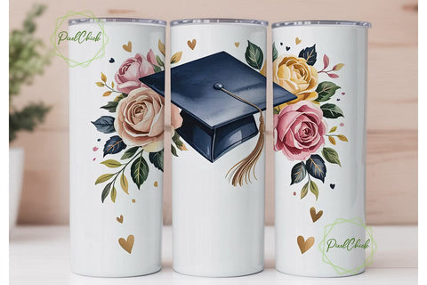 Graduation Floral Tumbler Wrap Sublimation PixelChick 