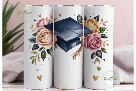 Graduation Floral Tumbler Wrap Sublimation PixelChick 