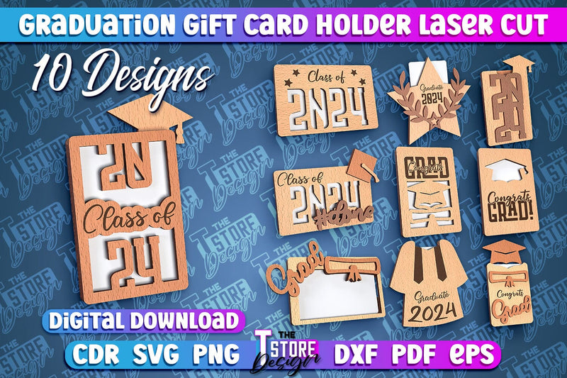Graduation Gift Card Holder Laser Cut Bundle | Graduation Gift Design | CNC File SVG The T Store Design 