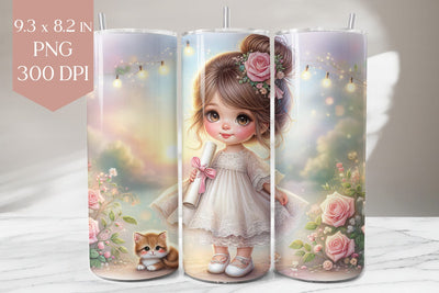 Graduation Girl and Kitten Tumbler Sublimation PNG Sublimation BijouBay 
