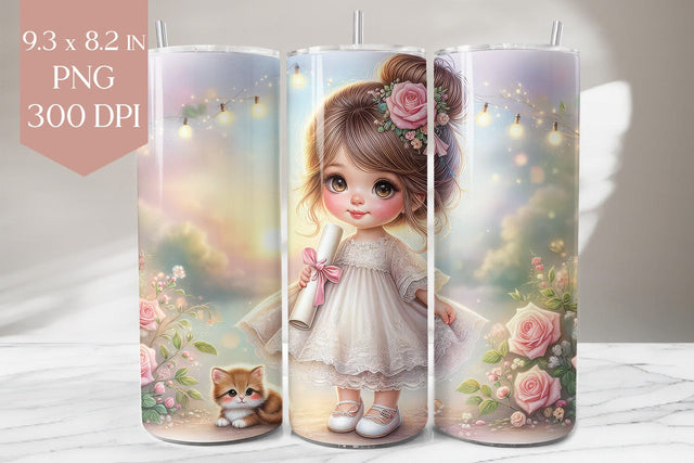 Graduation Girl and Kitten Tumbler Sublimation PNG Sublimation BijouBay 
