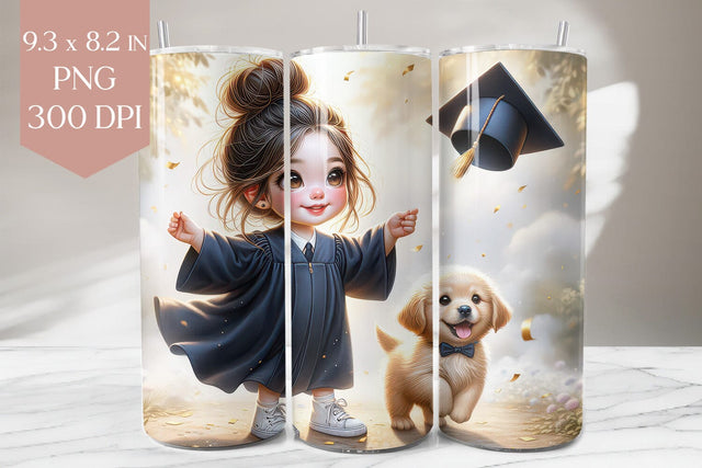 Graduation Girl and Puppy Tumbler Sublimation PNG Sublimation BijouBay 