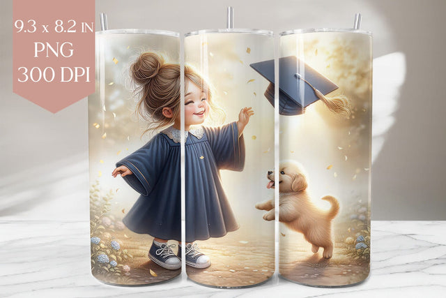 Graduation Girl and Puppy Tumbler Wrap PNG Sublimation BijouBay 