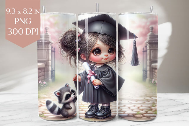 Graduation Girl & Raccoon Tumbler Wrap Sublimation BijouBay 