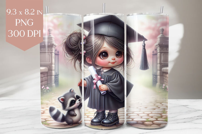 Graduation Girl & Raccoon Tumbler Wrap Sublimation BijouBay 