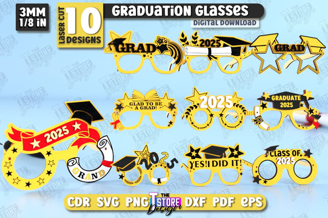 Graduation Glasses Bundle | Party Glasses | Graduation Photo Booth Props | Grad 2025 | CNC Files SVG The T Store Design 