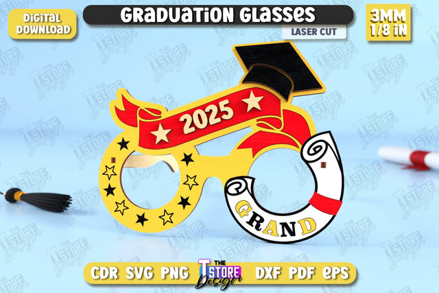 Graduation Glasses | Party Glasses | Graduation Photo Booth Props | Grad 2025 | CNC File SVG The T Store Design 