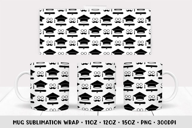 Graduation hats Mug Sublimation Design. Graduate Mug Wrap Sublimation LaBelezoka 