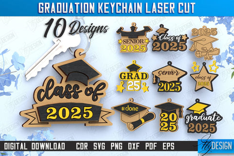 Graduation Keychain Bundle | Grad 2025 | Keyring | Class of 2025 Keychain | CNC Files SVG Fly Design 