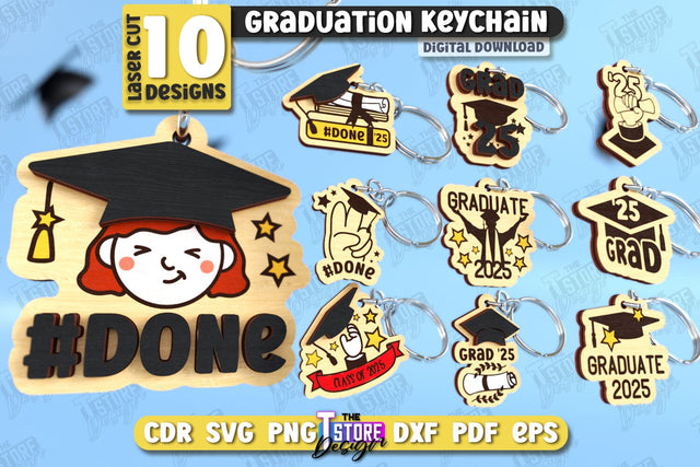 Graduation Keychain Bundle | Grad 2025 | Keyring | Class of 2025 Keychain | CNC Files SVG The T Store Design 