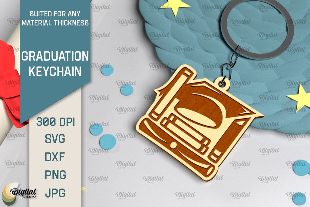 Graduation Keychain Laser Cut. Graduation Key Ring SVG - So Fontsy