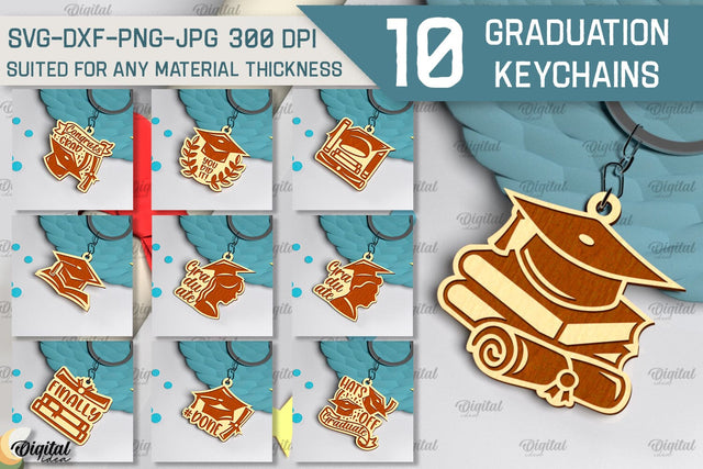 Graduation Keychains Laser Cut Bundle. Graduation Key Rings SVG SVG Evgenyia Guschina 