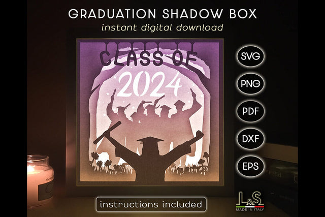 Graduation Light Box Svg | Shadow Box Template 3D Paper Lights & Silhouettes 