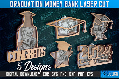 Graduation Money Bank Laser Cut | Grad 2024 Laser Cut Design SVG Fly Design 