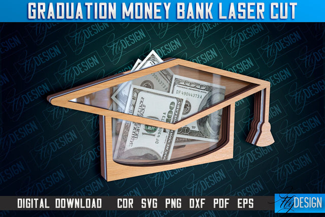 Graduation Money Bank Laser Cut | Grad 2024 Laser Cut Design SVG Fly Design 