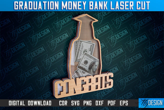 Graduation Money Bank Laser Cut | Grad 2024 Laser Cut Design SVG Fly Design 