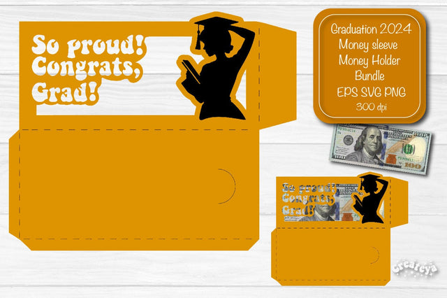 Graduation money holder SVG 2024 Graduation Gift Money sleeve SVG Cardstock Papercut SVG Createya Design 