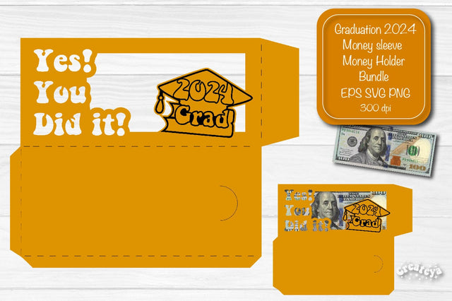 Graduation money holder SVG 2024 Graduation Gift Money sleeve SVG Cardstock Papercut SVG Createya Design 