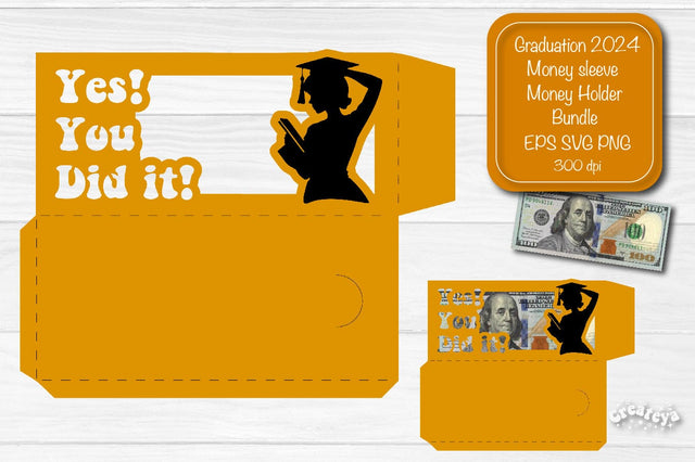 Graduation money holder SVG 2024 Graduation Gift Money sleeve SVG Cardstock Papercut SVG Createya Design 