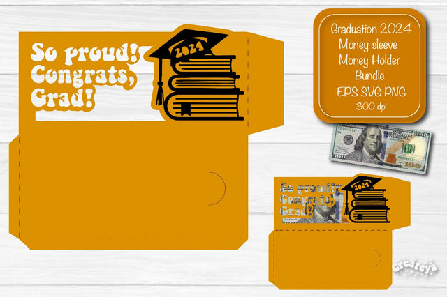Graduation money holder SVG 2024 Graduation Gift Money sleeve SVG Cardstock Papercut SVG Createya Design 