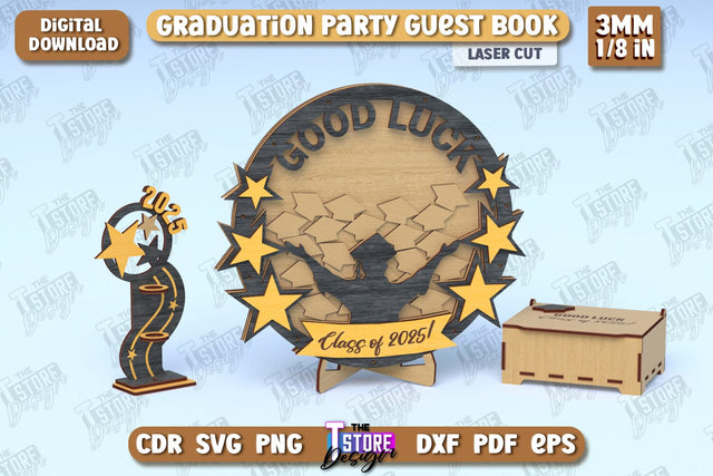 Graduation Party Guest Book | Grad Drop Box Guestbook | Grad Wishes | Template Grad Dropbox | CNC File SVG The T Store Design 