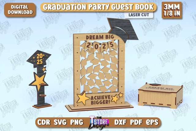 Graduation Party Guest Book | Grad Drop Box Guestbook | Grad Wishes | Template Grad Dropbox | CNC File SVG The T Store Design 