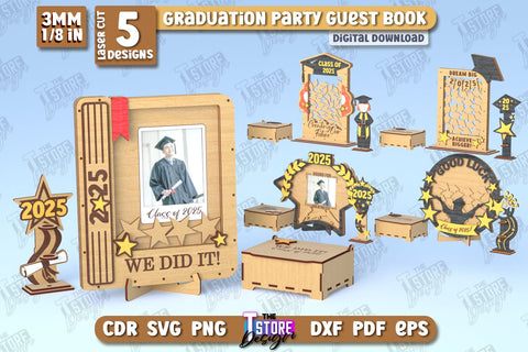 Graduation Party Guest Books Bundle | Grad Guestbook | Grad Wishes | Template Grad Dropbox | CNC Files SVG The T Store Design 