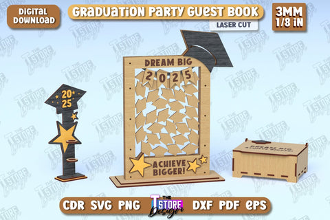 Graduation Party Guest Books Bundle | Grad Guestbook | Grad Wishes | Template Grad Dropbox | CNC Files SVG The T Store Design 