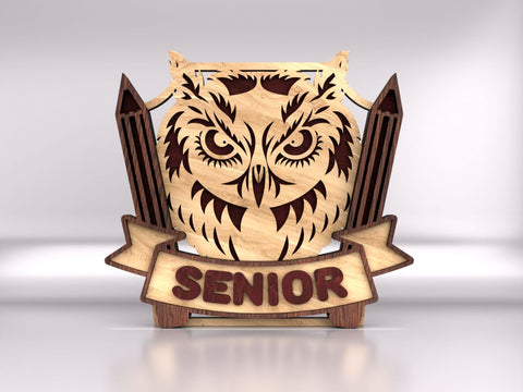 Graduation Stand Set with Owl, Globe, and Books SVG LaserCutano 