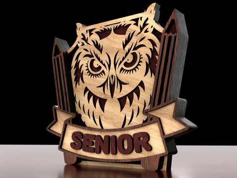 Graduation Stand Set with Owl, Globe, and Books SVG LaserCutano 