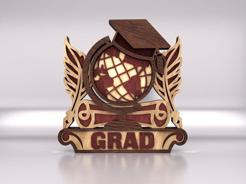 Graduation Stand Set with Owl, Globe, and Books SVG LaserCutano 