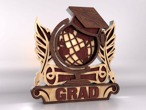 Graduation Stand Set with Owl, Globe, and Books SVG LaserCutano 