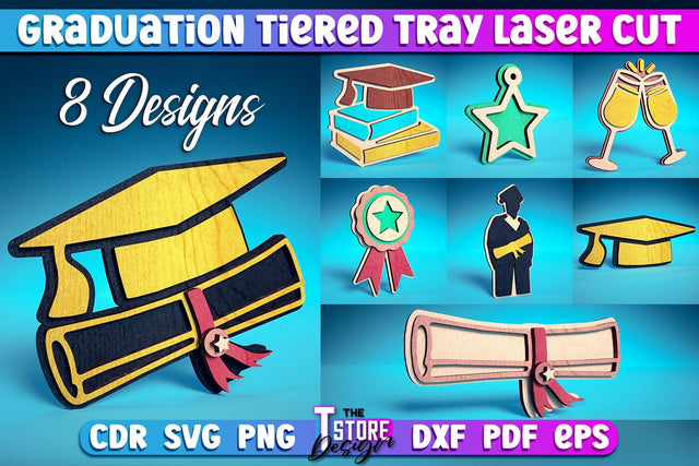 Graduation Tiered Tray Laser Cut | Tiered Tray Laser Cut Design | CNC Files SVG The T Store Design 