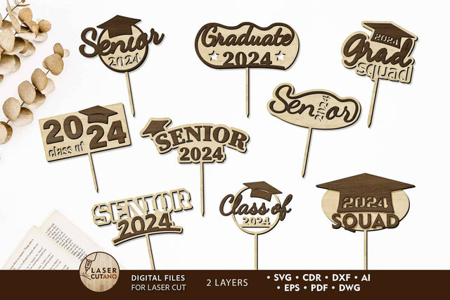 Graduation Toppers Set Layered Templates SVG LaserCutano 