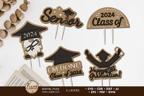 Graduation Toppers Set Multilayer Template SVG LaserCutano 