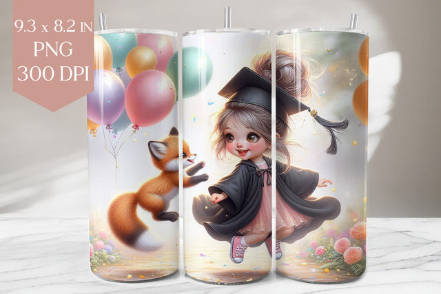 Graduation Tumbler Wrap PNG, Girl & Balloons Design Sublimation BijouBay 