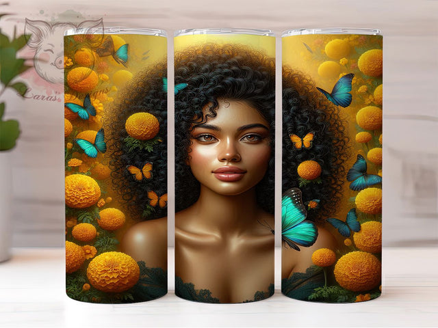 Graffiti Black Woman Tumbler, Butterflies Art, Graffiti Style, Sublimation Art, 20oz Tumbler, Bold Design, Colorful Wrap Sublimation Lara' s Designs 