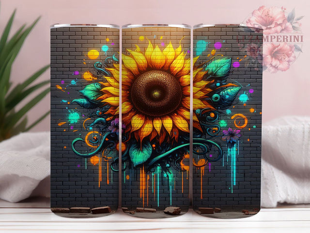 Graffiti Sunflower Urban 20oz Tumbler, Sunflower Tumbler, Urban Tumbler, Artistic Tumbler, Flower Tumbler, 20oz Sublimation Wrap, Street Art Tumbler Sublimation Li Zamperini 