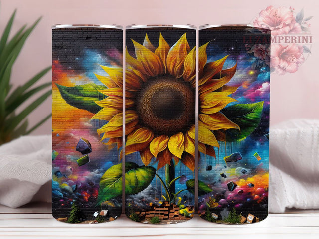 Graffiti Sunflower Urban 20oz Tumbler, Sunflower Tumbler, Urban Tumbler, Artistic Tumbler, Flower Tumbler, 20oz Sublimation Wrap, Street Art Tumbler Sublimation Li Zamperini 