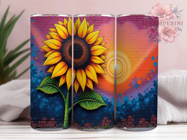 Graffiti Sunflower Urban 20oz Tumbler, Sunflower Tumbler, Urban Tumbler, Artistic Tumbler, Flower Tumbler, 20oz Sublimation Wrap, Street Art Tumbler Sublimation Li Zamperini 