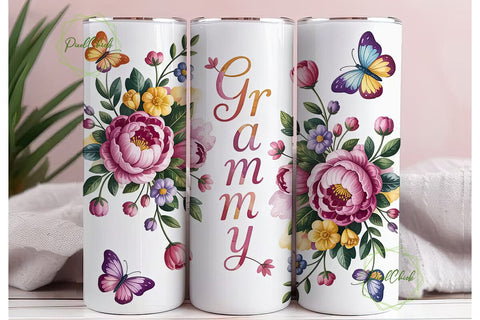 Grammy Floral Butterfly 20oz Tumbler Sublimation PixelChick 
